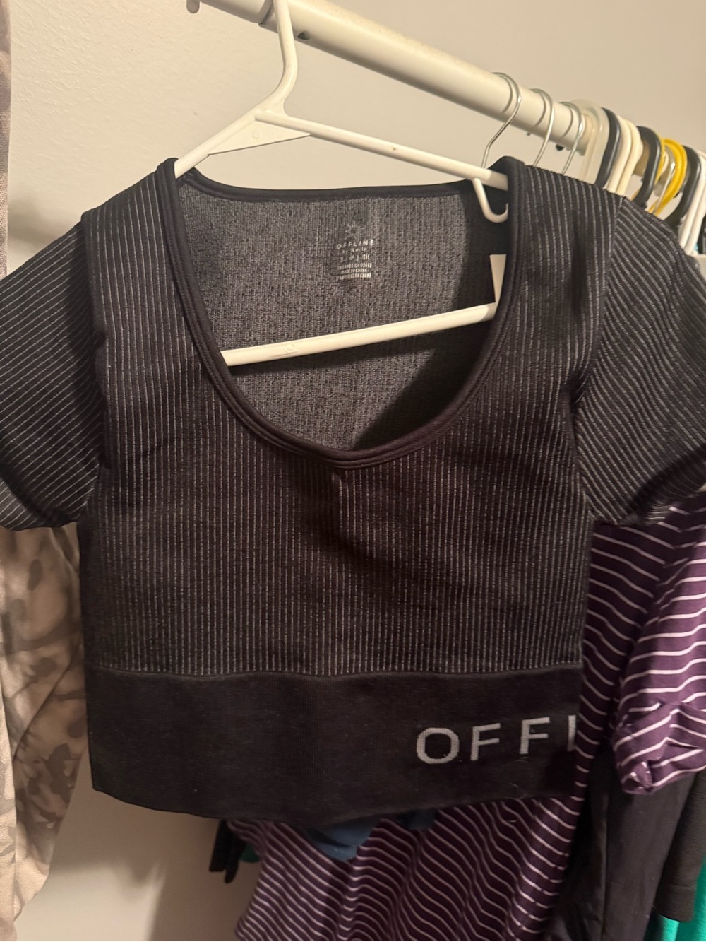 🔥Offline Aerie gray/Black Ribbed Scoop Crop Top NWT Size Small